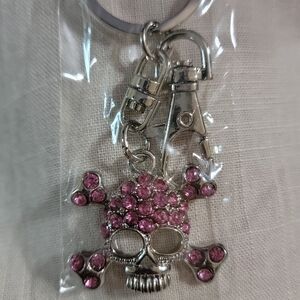 Silver and Pink Skull Keychain